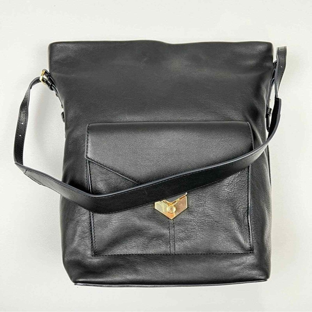 Stella & Dot Covet Bucket Bag Women Large Black Leather Gold Hardware Minimalist